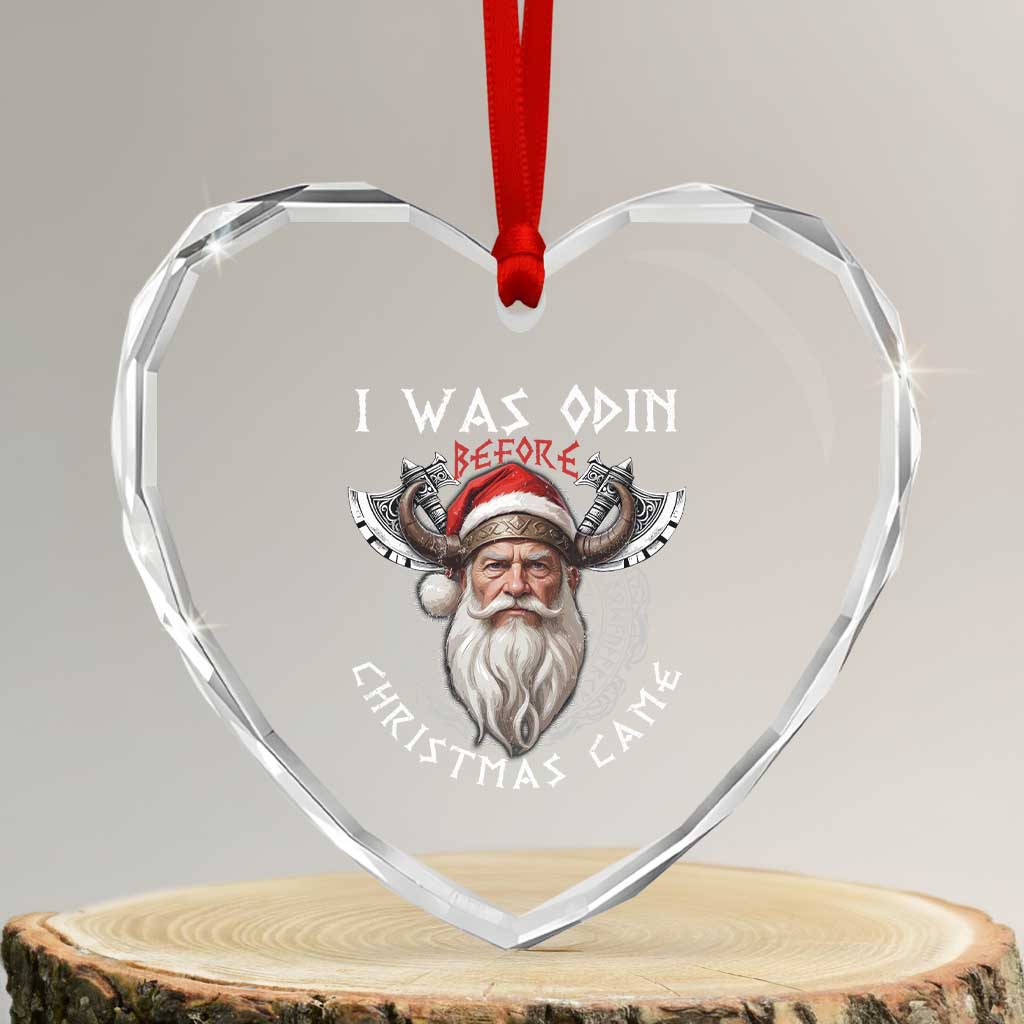 Xmas Viking Heart Crystal Glass Ornament I Was Odin Before Christmas Came Santa Viking Warriors - Wonder Print Shop