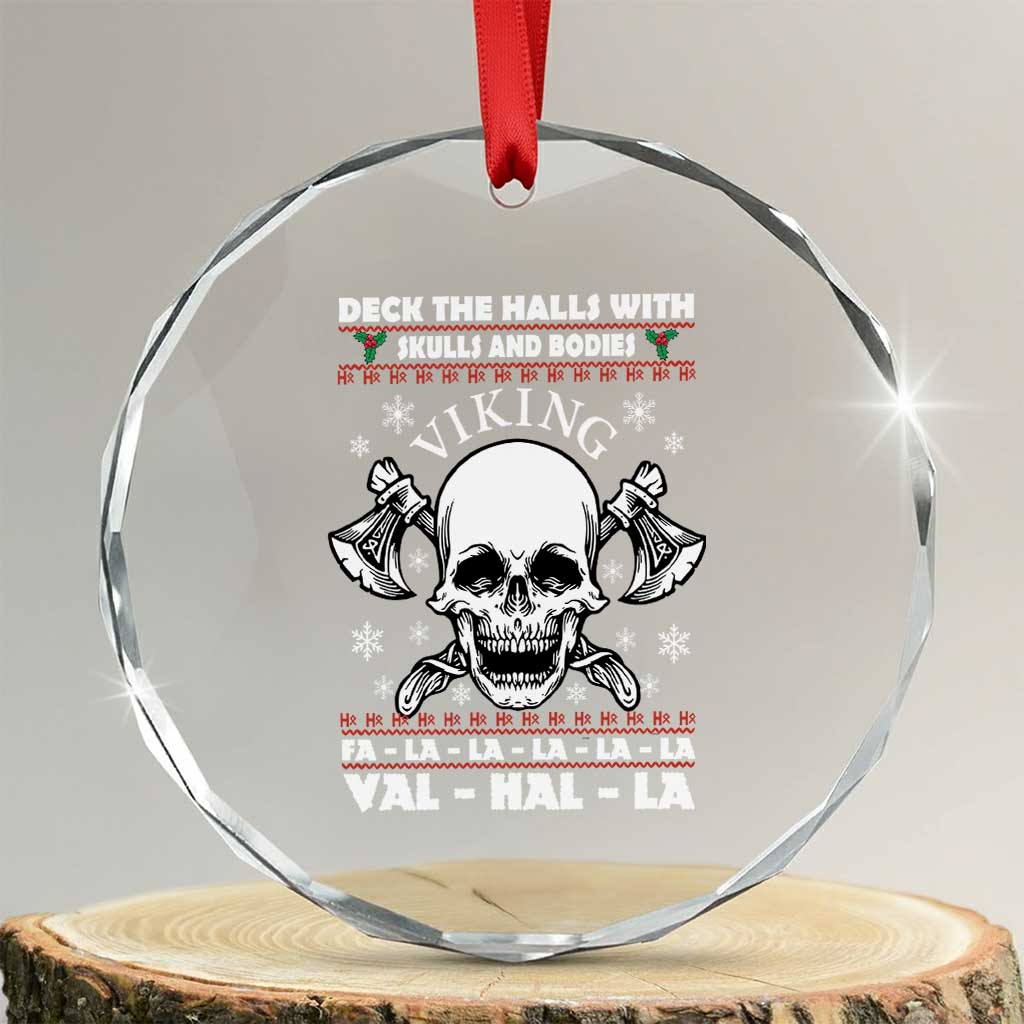 Xmas Viking Valhalla Crystal Glass Ornament Deck The Halls With Skulls And Bodies TS09