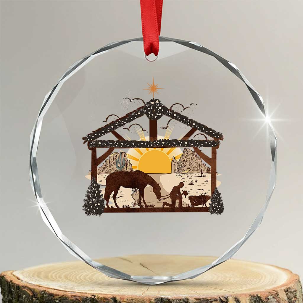 Xmas Western Crystal Glass Ornament True Story Jesus Cowboy Nativity Scene TS11