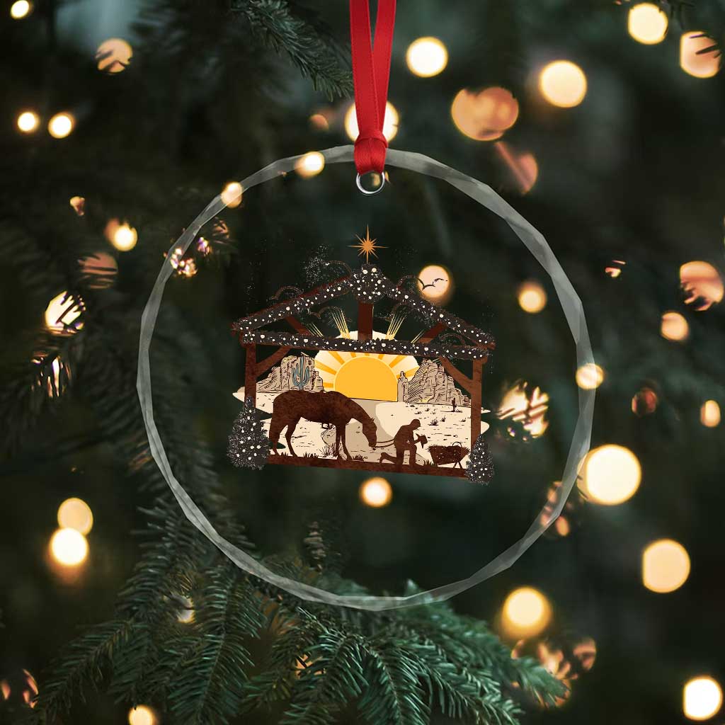 Xmas Western Crystal Glass Ornament True Story Jesus Cowboy Nativity Scene TS11