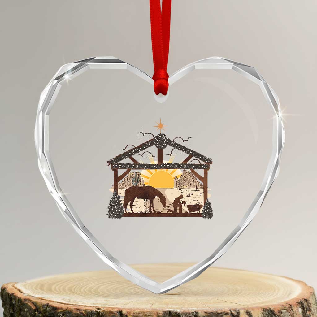 Xmas Western Heart Crystal Glass Ornament True Story Jesus Cowboy Nativity Scene - Wonder Print Shop