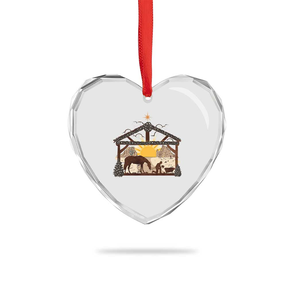 Xmas Western Heart Crystal Glass Ornament True Story Jesus Cowboy Nativity Scene - Wonder Print Shop