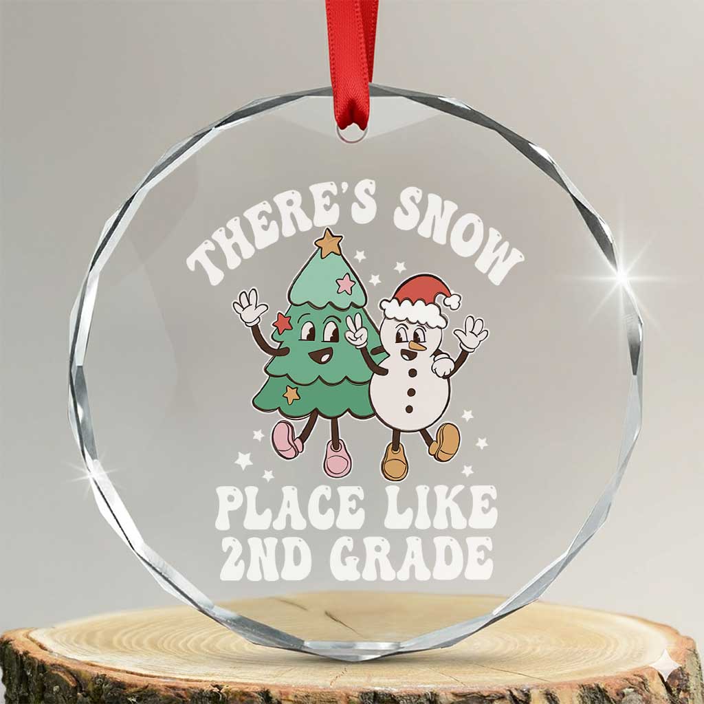 XmasTeacher Crystal Glass Ornament There’s Snow Place Like 2nd Grade Merry Xmas Retro Groovy - Wonder Print Shop