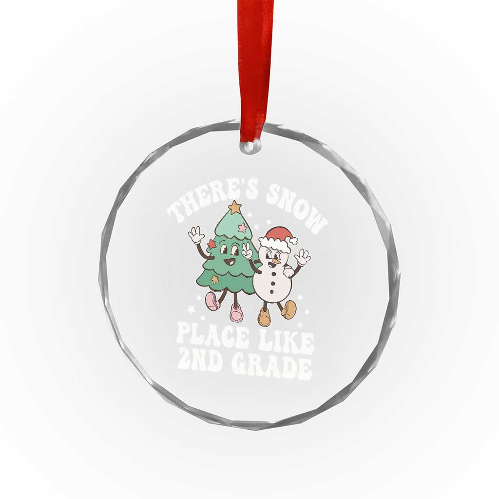 XmasTeacher Crystal Glass Ornament Theres Snow Place Like 2nd Grade Merry Xmas Retro Groovy TS02