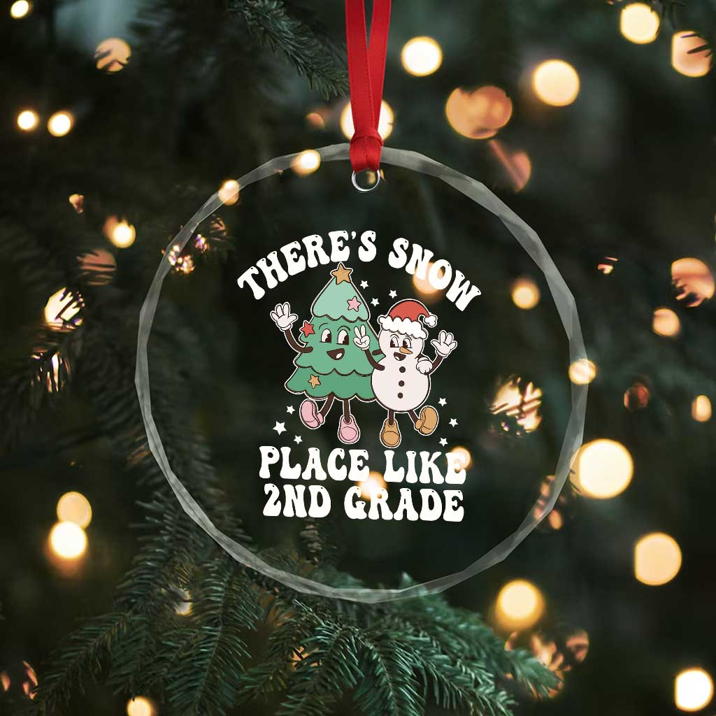 XmasTeacher Crystal Glass Ornament Theres Snow Place Like 2nd Grade Merry Xmas Retro Groovy TS02