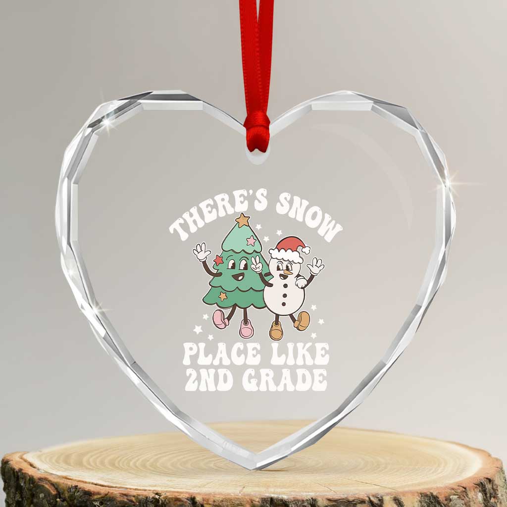 XmasTeacher Heart Crystal Glass Ornament There’s Snow Place Like 2nd Grade Merry Xmas Retro Groovy - Wonder Print Shop