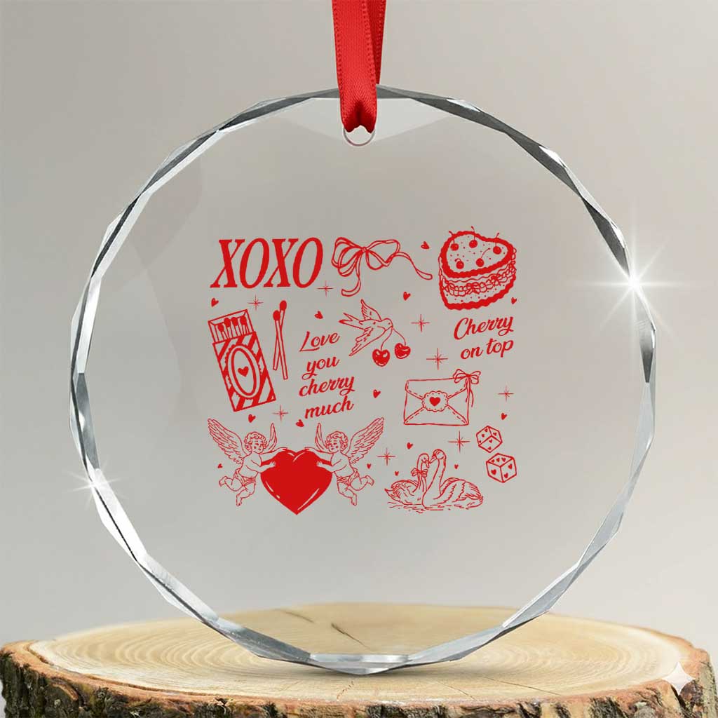 Xoxo Valentines Day Crystal Glass Ornament Love You Cherry Much Vintage Coquette