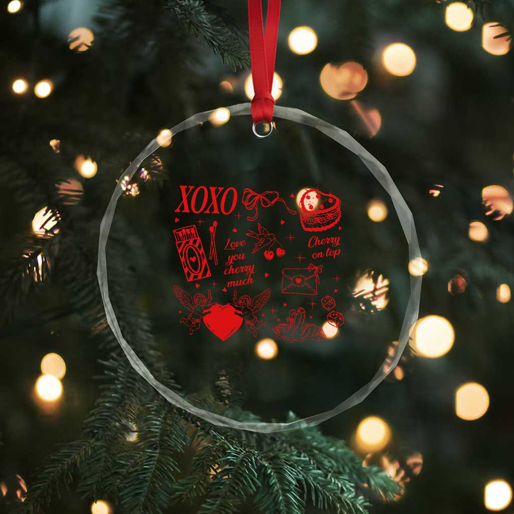 Xoxo Valentines Day Crystal Glass Ornament Love You Cherry Much Vintage Coquette