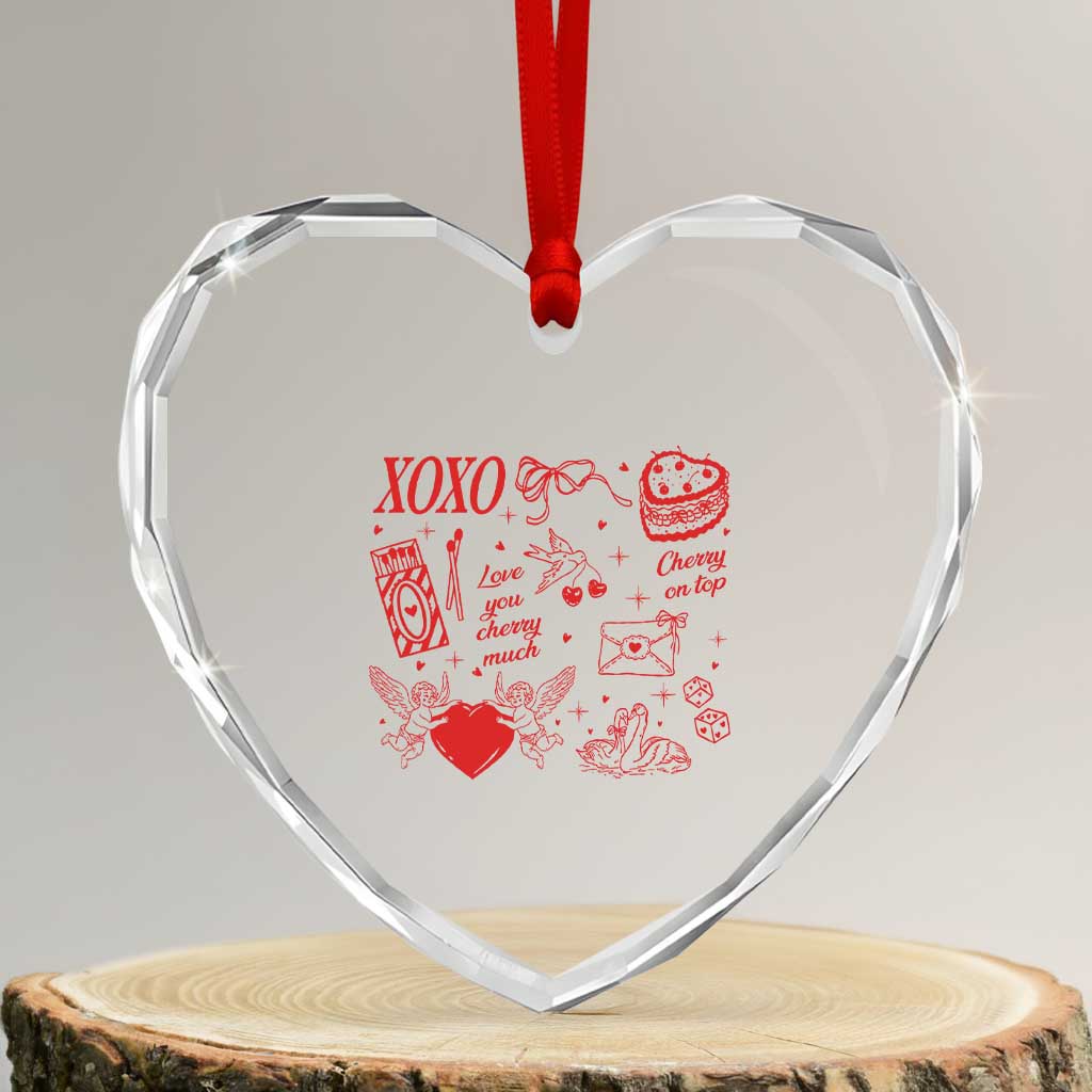 Xoxo Valentines Day Heart Crystal Glass Ornament Love You Cherry Much Vintage Coquette