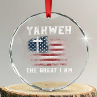 Yahweh The Great I Am Christian Faith Crystal Glass Ornament Vintage American Flag - Wonder Print Shop