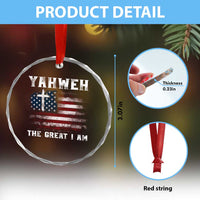 Yahweh The Great I Am Christian Faith Crystal Glass Ornament Vintage American Flag - Wonder Print Shop