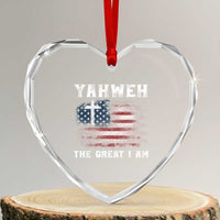 Yahweh The Great I Am Christian Faith Heart Crystal Glass Ornament Vintage American Flag - Wonder Print Shop