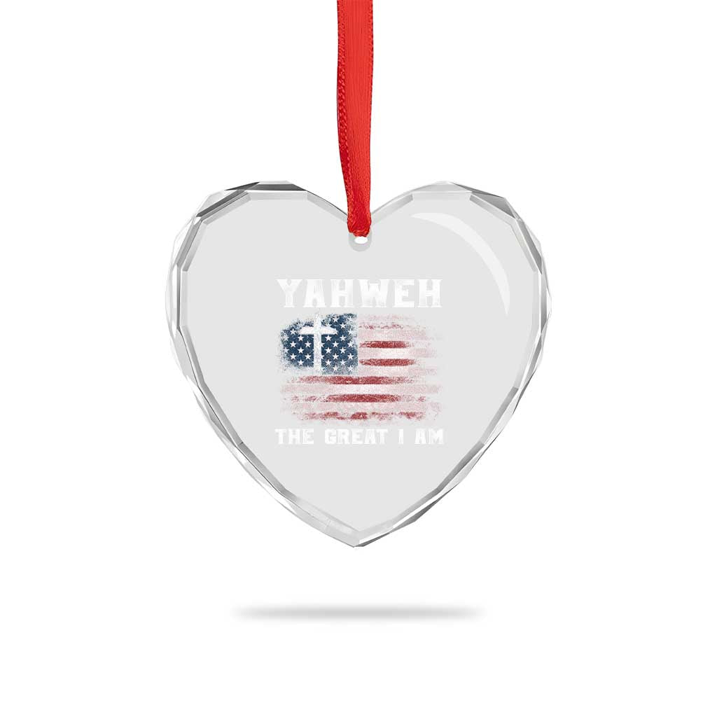 Yahweh The Great I Am Christian Faith Heart Crystal Glass Ornament Vintage American Flag - Wonder Print Shop