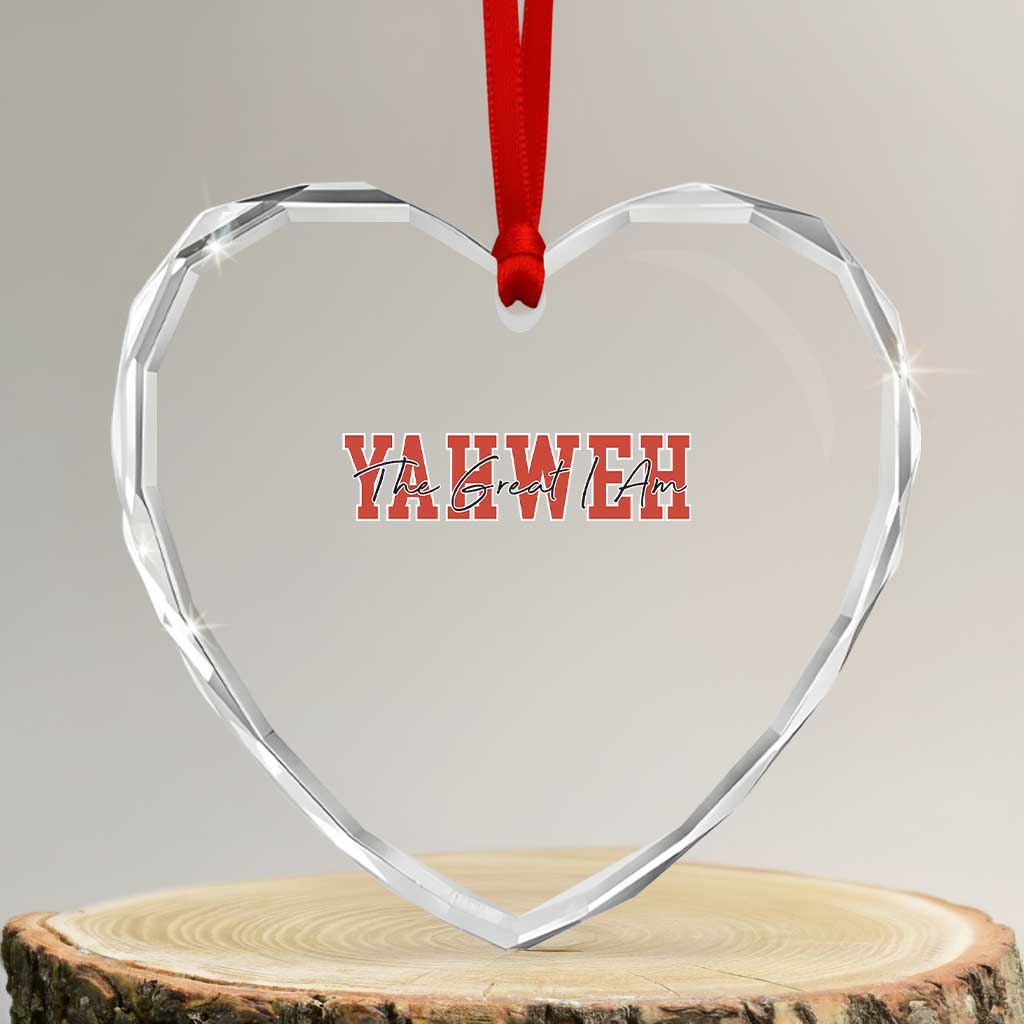 Yahweh The Great I Am Heart Crystal Glass Ornament Christian Religious Faith - Wonder Print Shop