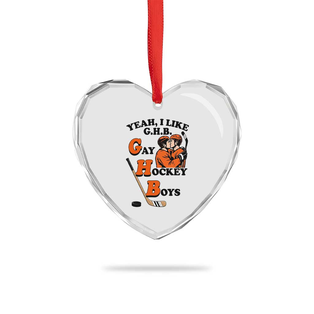 Yeah I Like GHB Gay Hockey Boys Heart Crystal Glass Ornament LGBTQ Pride Hockey Fan - Wonder Print Shop