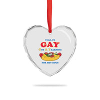 Yeah I’m GAY Got A Yearning For Hot Dogs Heart Crystal Glass Ornament Funny Foodie Humor Retro Graphic