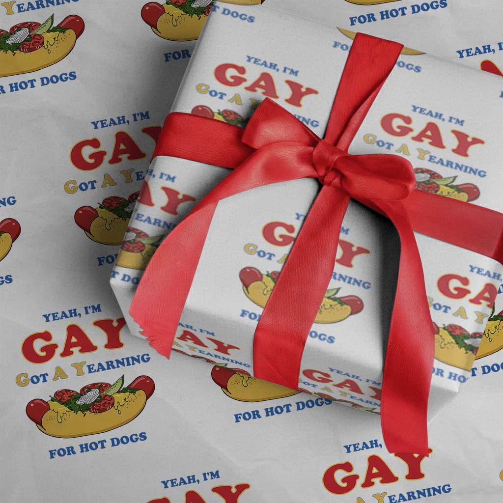 Yeah I’m GAY Got A Yearning For Hot Dogs Wrapping Paper Roll Funny Foodie Humor Retro Graphic
