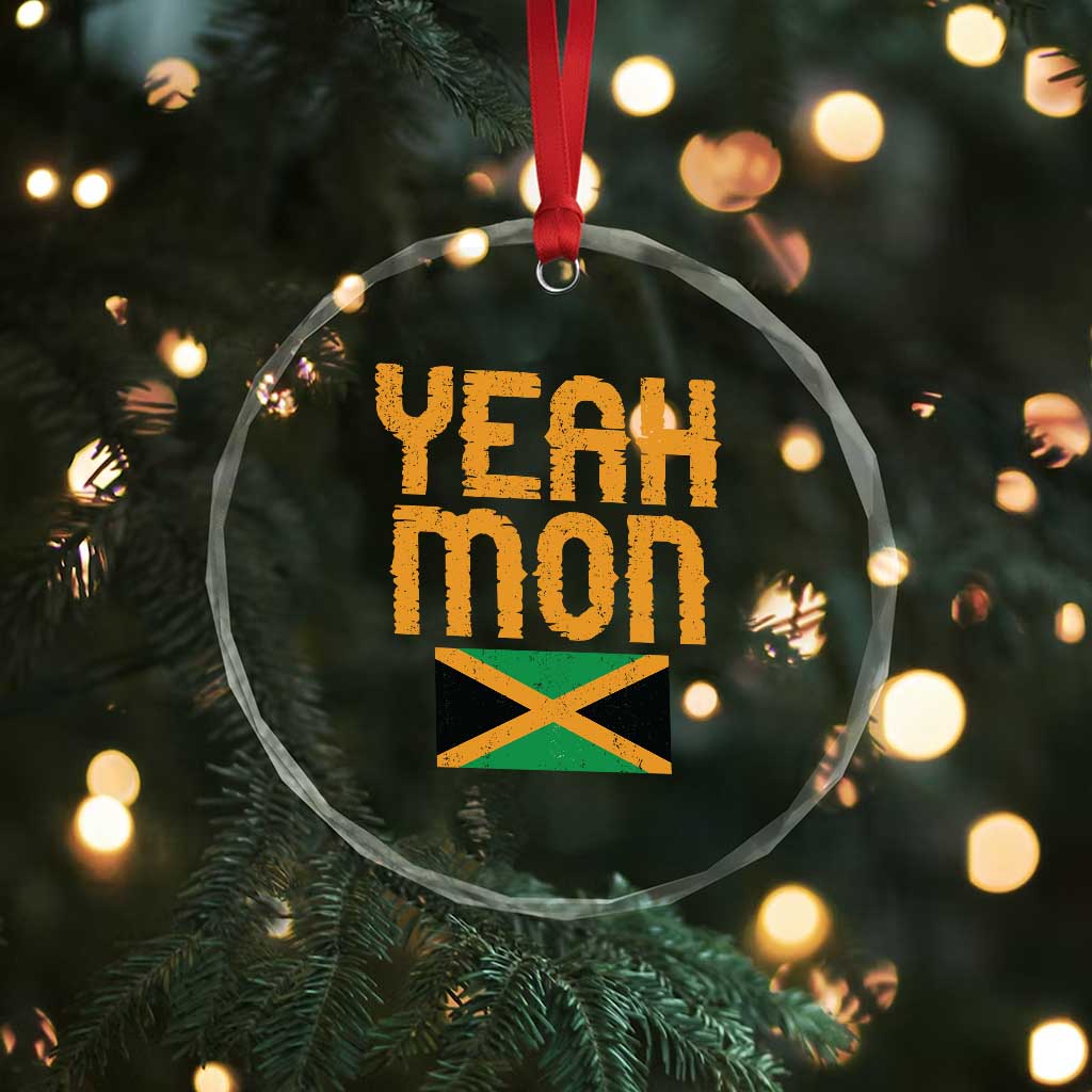 Yeah Mon Jamaican Pride Crystal Glass Ornament Jamaican Vacation Jamaica Reggae Roots - Wonder Print Shop