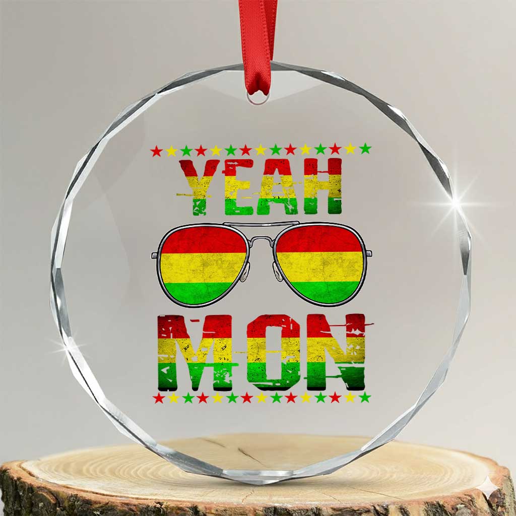 Yeah Mon Jamaican Pride Crystal Glass Ornament Jamaican Vacation Jamaica Reggae Sunglasses - Wonder Print Shop