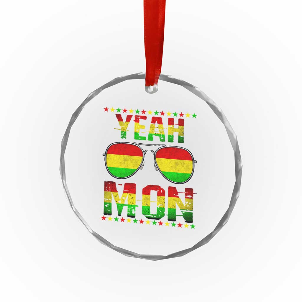 Yeah Mon Jamaican Pride Crystal Glass Ornament Jamaican Vacation Jamaica Reggae Sunglasses - Wonder Print Shop