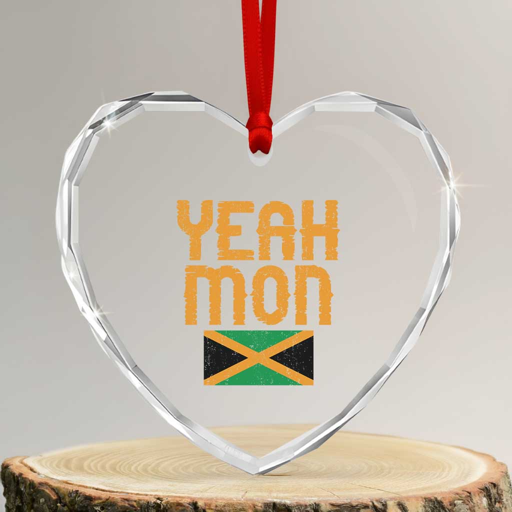 Yeah Mon Jamaican Pride Heart Crystal Glass Ornament Jamaican Vacation Jamaica Reggae Roots - Wonder Print Shop