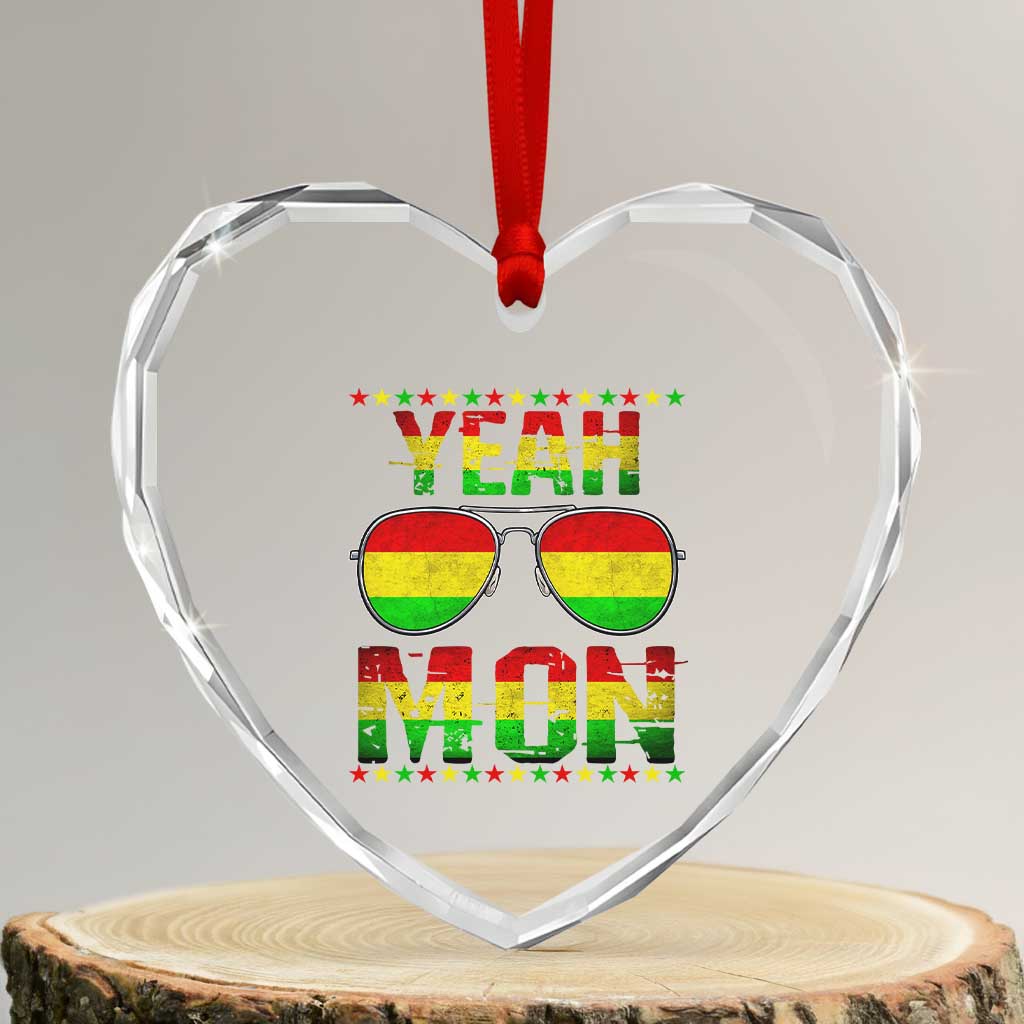 Yeah Mon Jamaican Pride Heart Crystal Glass Ornament Jamaican Vacation Jamaica Reggae Sunglasses - Wonder Print Shop