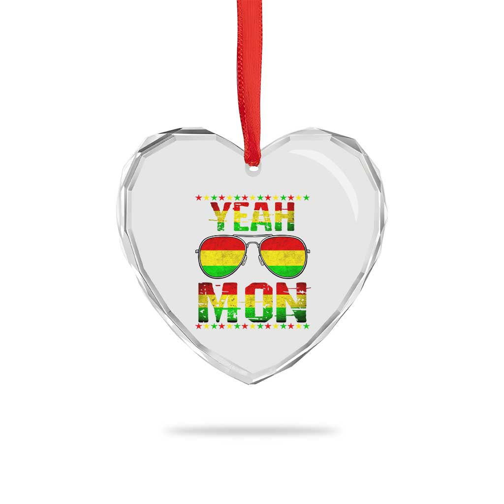 Yeah Mon Jamaican Pride Heart Crystal Glass Ornament Jamaican Vacation Jamaica Reggae Sunglasses - Wonder Print Shop