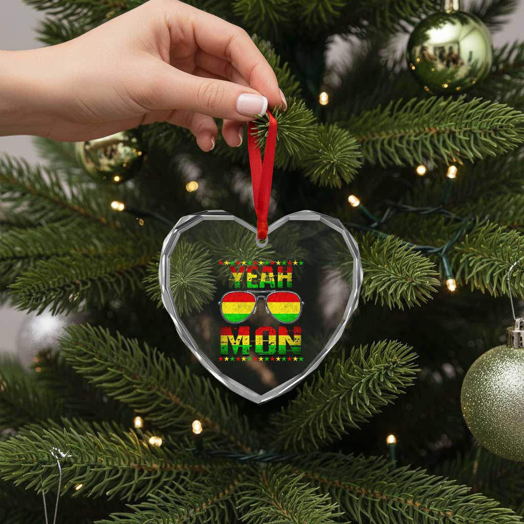 Yeah Mon Jamaican Pride Heart Crystal Glass Ornament Jamaican Vacation Jamaica Reggae Sunglasses - Wonder Print Shop