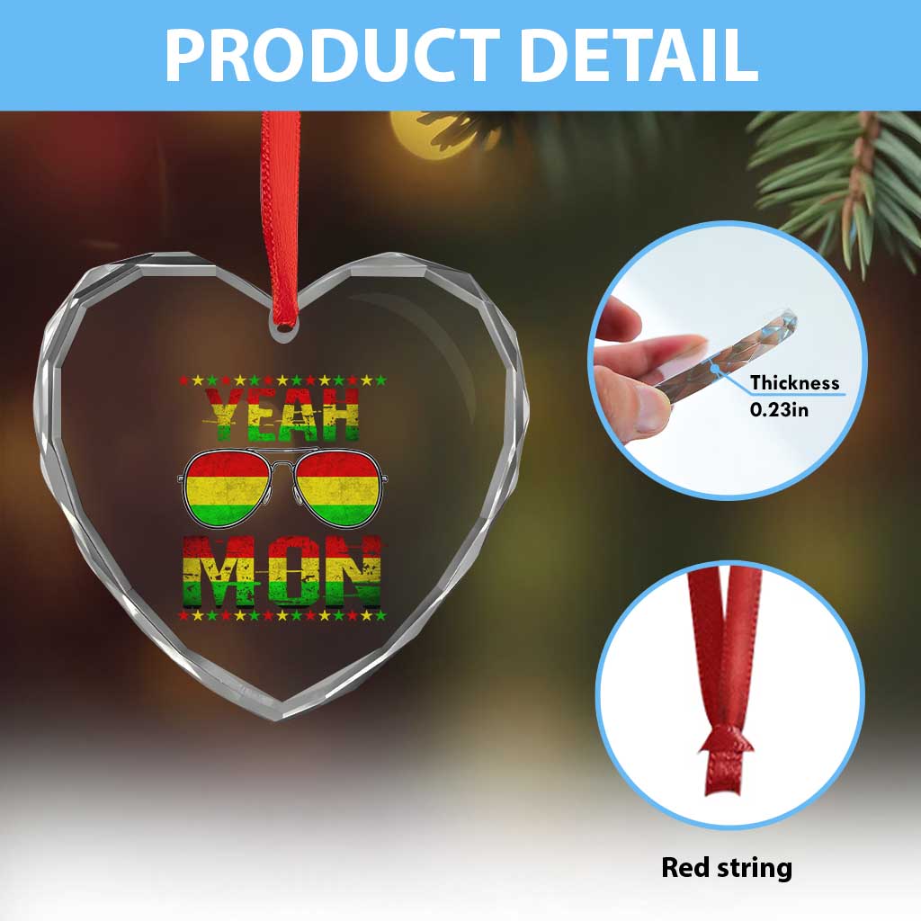 Yeah Mon Jamaican Pride Heart Crystal Glass Ornament Jamaican Vacation Jamaica Reggae Sunglasses - Wonder Print Shop