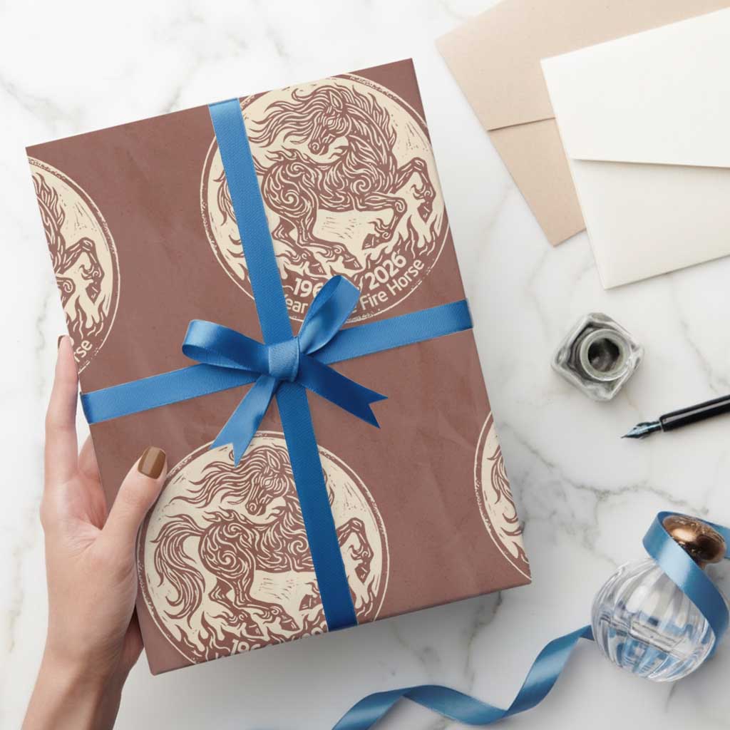 Year of the Fire Horse 1966 2026 Graphic Wrapping Paper Roll 60 Years Chinese Zodiac Horse Vintage Style