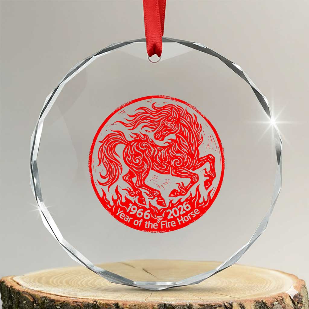 Year of the Fire Horse 1966 2026 Red Graphic Crystal Glass Ornament 60 Years Chinese Zodiac Horse Vintage Style