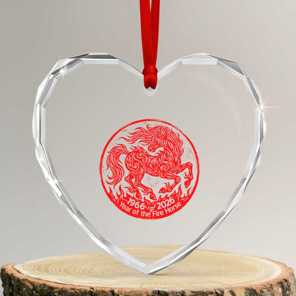 Year of the Fire Horse 1966 2026 Red Graphic Heart Crystal Glass Ornament 60 Years Chinese Zodiac Horse Vintage Style