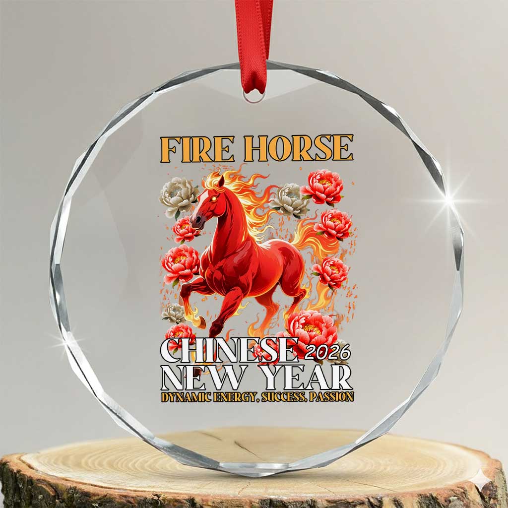 Year of The Fire Horse 2026 Crystal Glass Ornament Chinese New Year Peony Flower - Wonder Print Shop