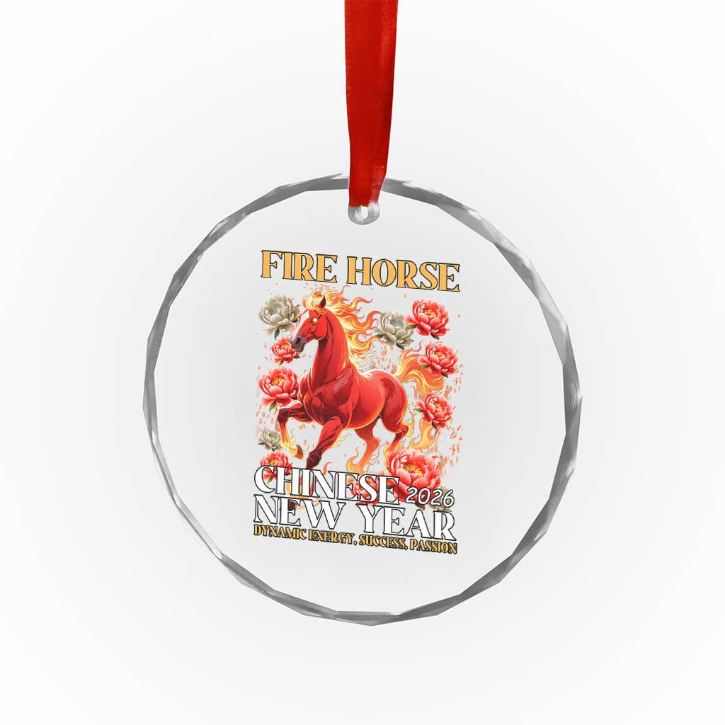 Year of The Fire Horse 2026 Crystal Glass Ornament Chinese New Year Peony Flower - Wonder Print Shop