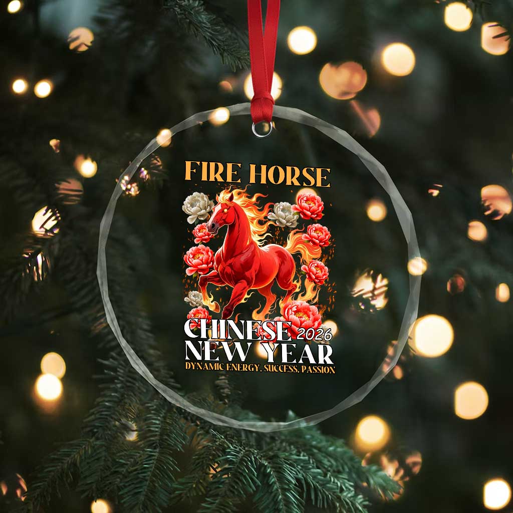 Year of The Fire Horse 2026 Crystal Glass Ornament Chinese New Year Peony Flower - Wonder Print Shop
