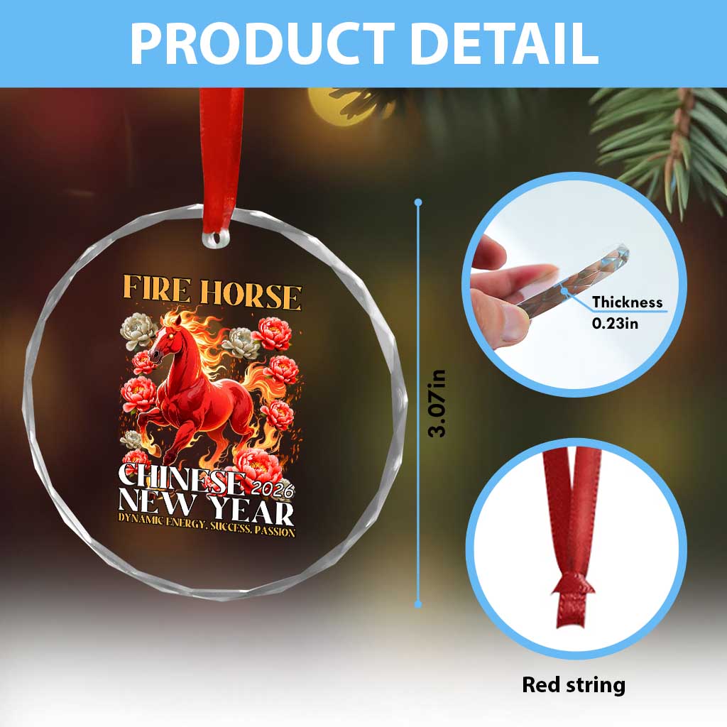Year of The Fire Horse 2026 Crystal Glass Ornament Chinese New Year Peony Flower - Wonder Print Shop
