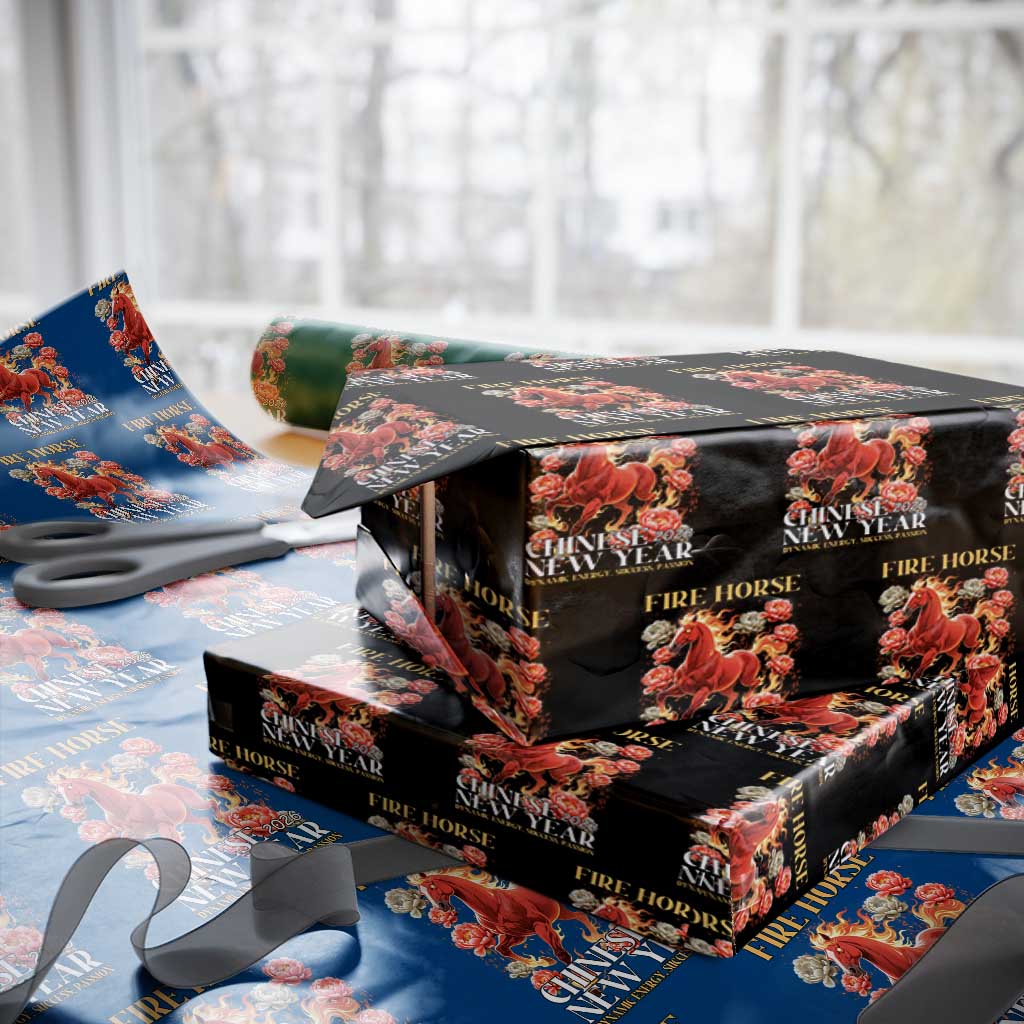 Year of The Fire Horse 2026 Wrapping Paper Roll Chinese New Year Peony Flower - Wonder Print Shop
