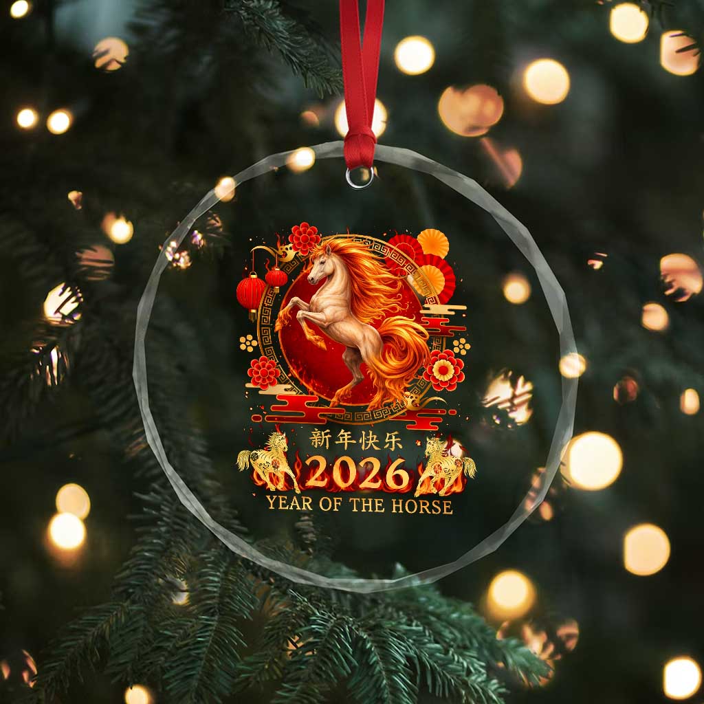 Year of The Fire Horse Crystal Glass Ornament Funny Chinese Zodiac Lunar New Year 2026 - Wonder Print Shop