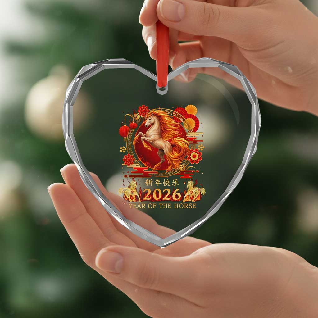 Year of The Fire Horse Heart Crystal Glass Ornament Funny Chinese Zodiac Lunar New Year 2026 - Wonder Print Shop