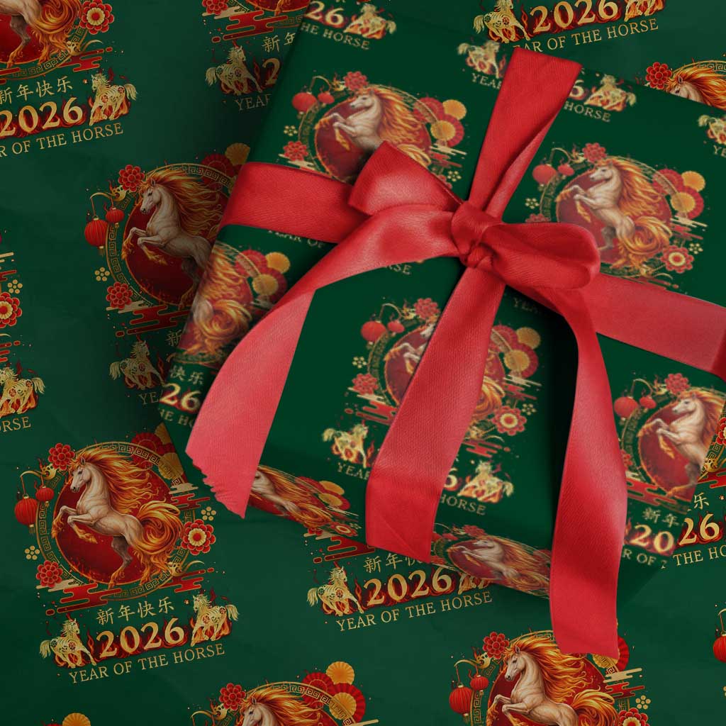 Year of The Fire Horse Wrapping Paper Roll Funny Chinese Zodiac Lunar New Year 2026 - Wonder Print Shop
