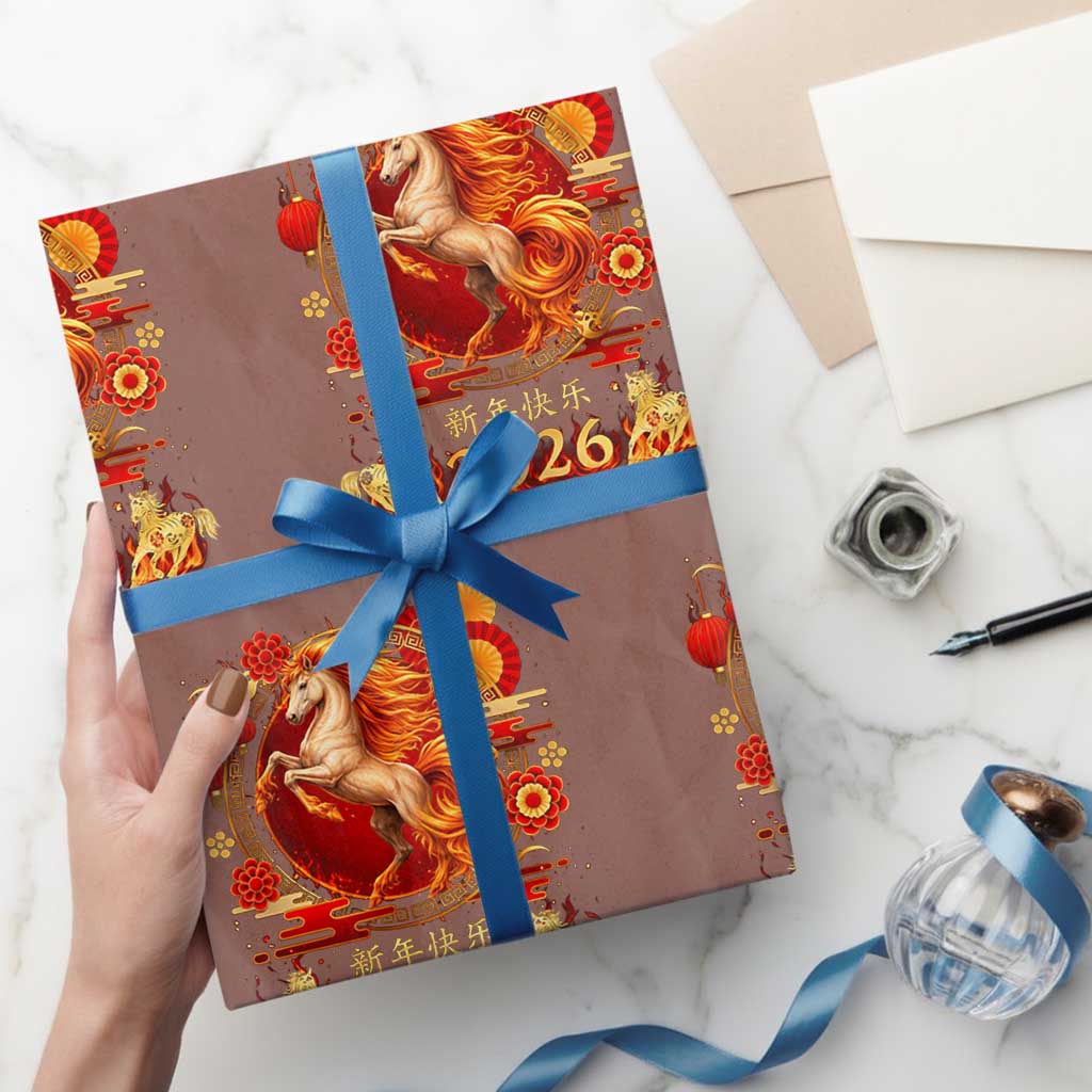 Year of The Fire Horse Wrapping Paper Roll Funny Chinese Zodiac Lunar New Year 2026 - Wonder Print Shop