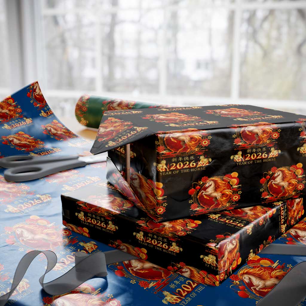 Year of The Fire Horse Wrapping Paper Roll Funny Chinese Zodiac Lunar New Year 2026 - Wonder Print Shop