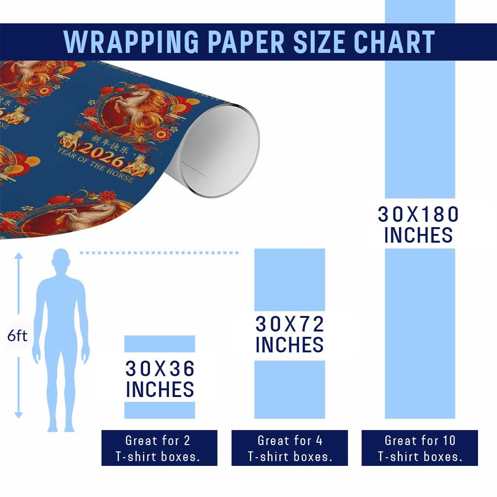 Year of The Fire Horse Wrapping Paper Roll Funny Chinese Zodiac Lunar New Year 2026 - Wonder Print Shop