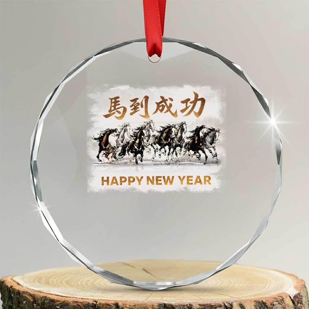 Year of The Horse 2026 Crystal Glass Ornament Happy New Year Gallop Of The 8 Horses