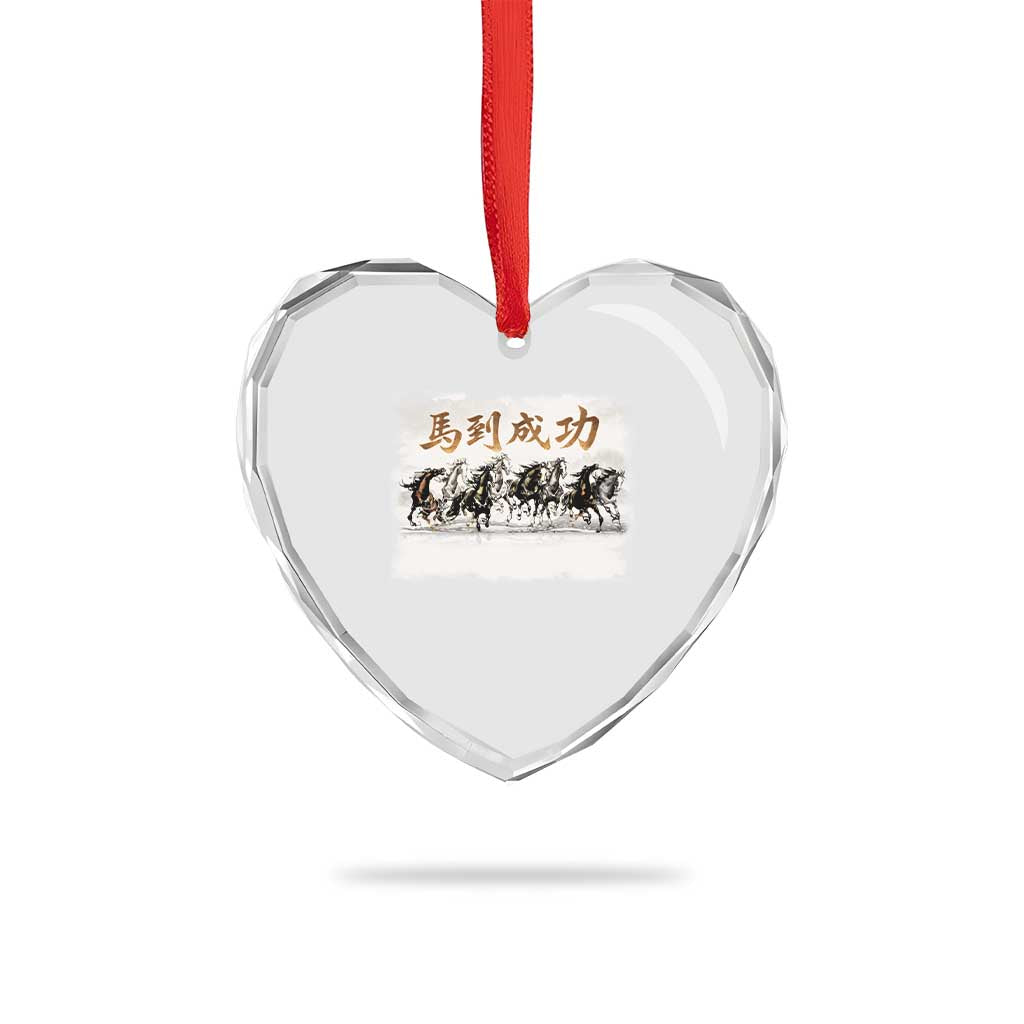 Year of The Horse 2026 Heart Crystal Glass Ornament Gallop Of The 8 Horses Lunar New Year