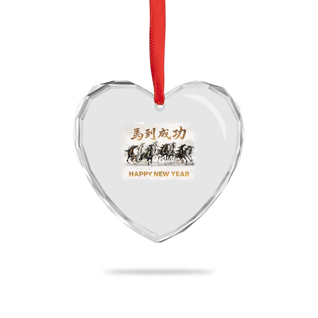 Year of The Horse 2026 Heart Crystal Glass Ornament Happy New Year Gallop Of The 8 Horses