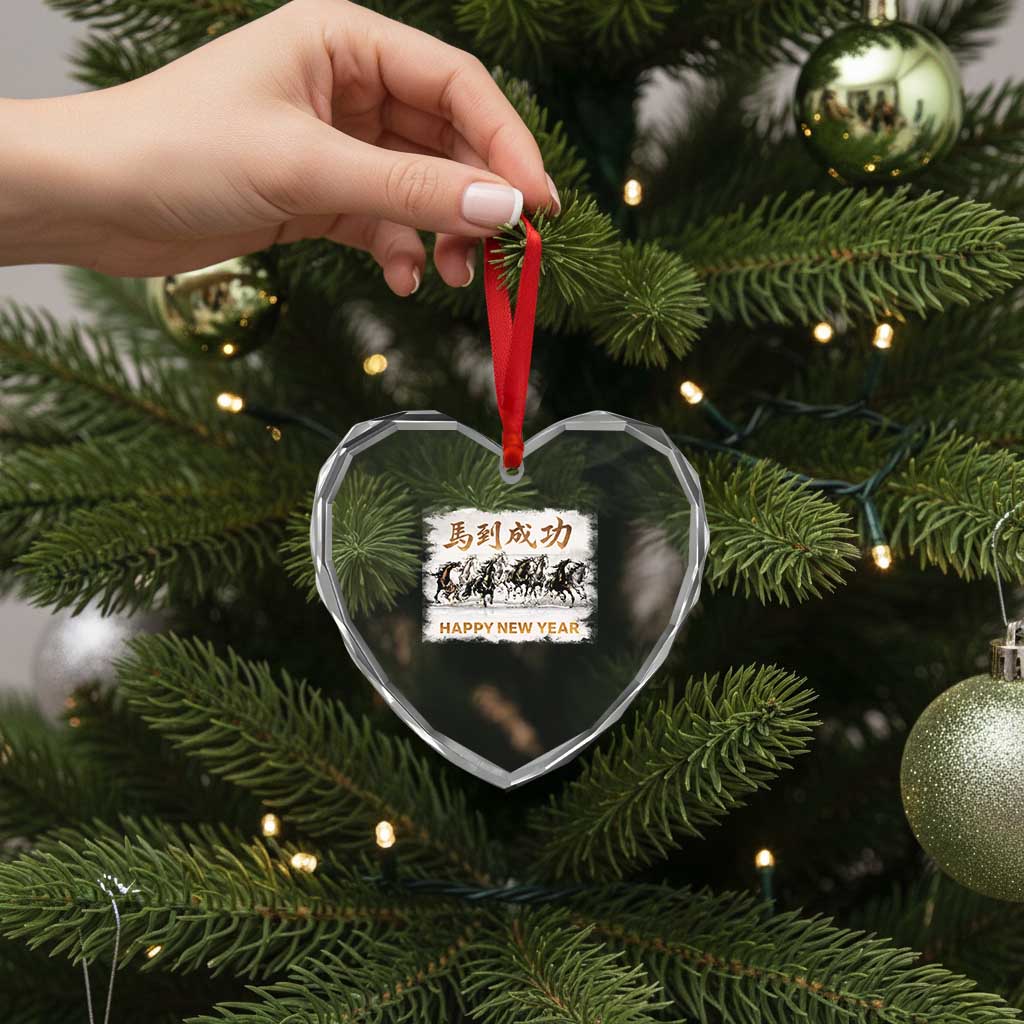 Year of The Horse 2026 Heart Crystal Glass Ornament Happy New Year Gallop Of The 8 Horses