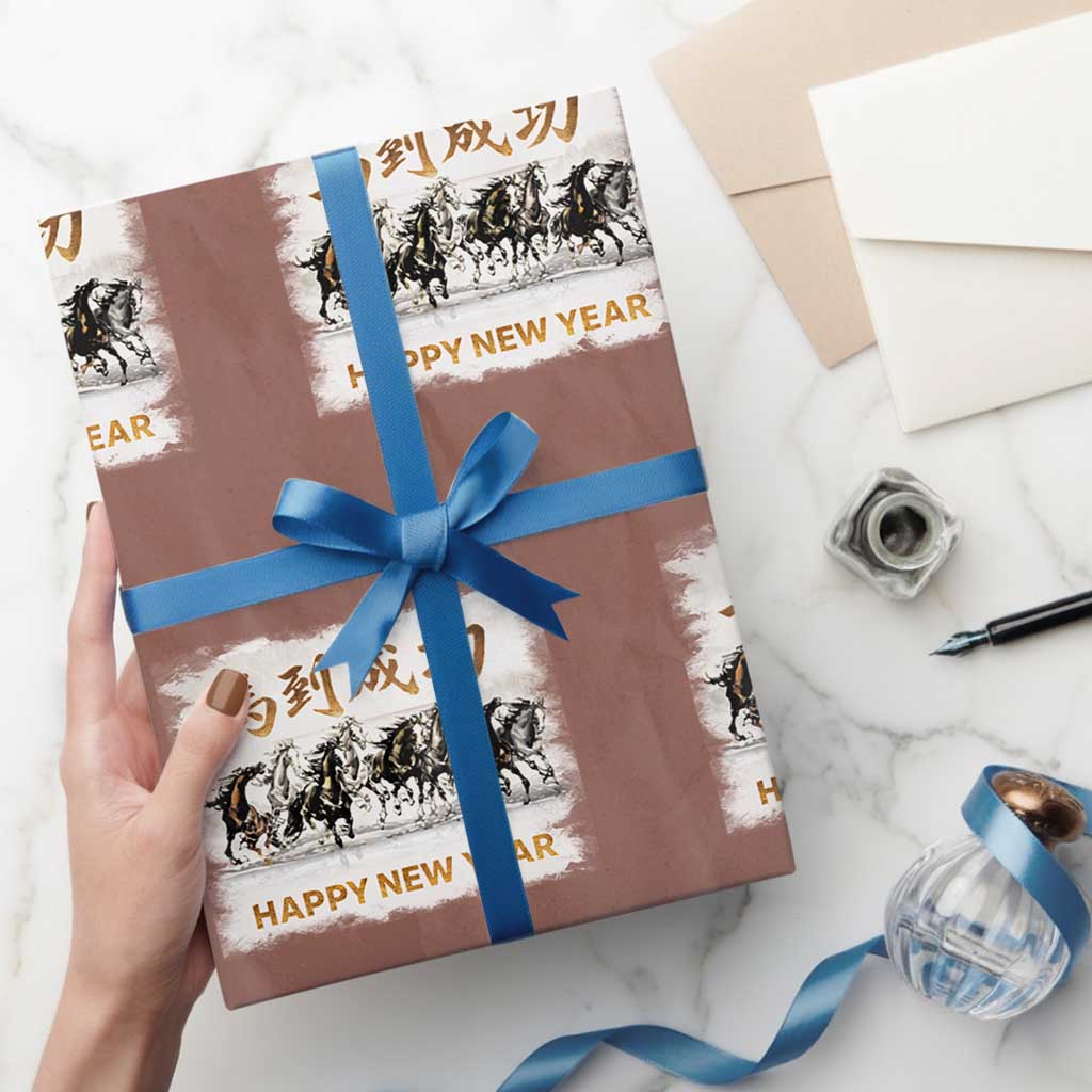 Year of The Horse 2026 Wrapping Paper Roll Happy New Year Gallop Of The 8 Horses
