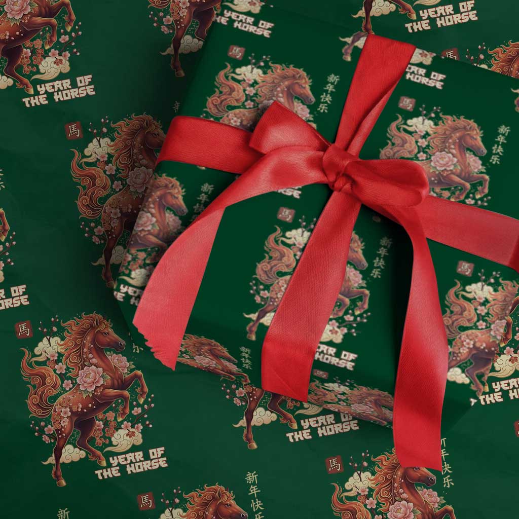 Year of the Horse Chinese New Year Wrapping Paper Roll Floral Zodiac Horse Lunar Festival - Wonder Print Shop