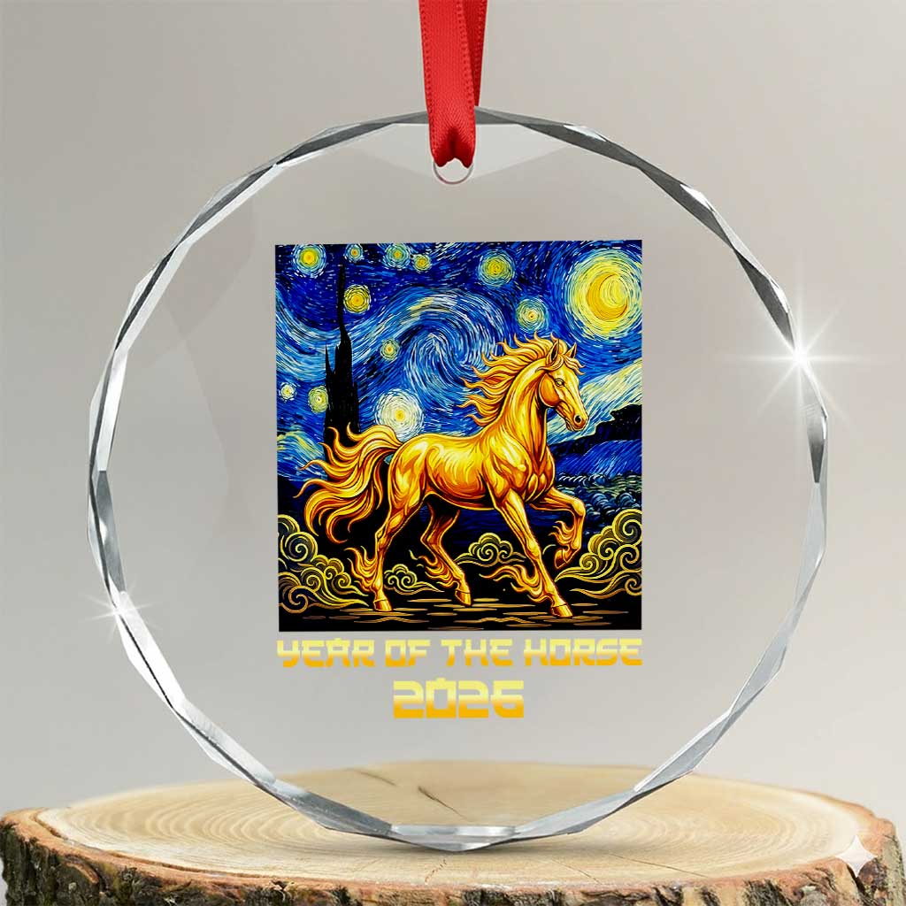 Year of the Horse Starry Night Inspired Graphic Crystal Glass Ornament Golden Horse Chinese Zodiac Art - Wonder Print Shop